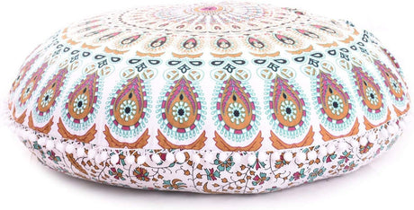 Funda bohemia para cojín, de 32 pulgadas, con diseño de mandala, para meditación, decorativa, otomana, grande, para exteriores, decoración del hogar, decoración de arte en el hogar, redonda, con pompones de algodón, cómoda