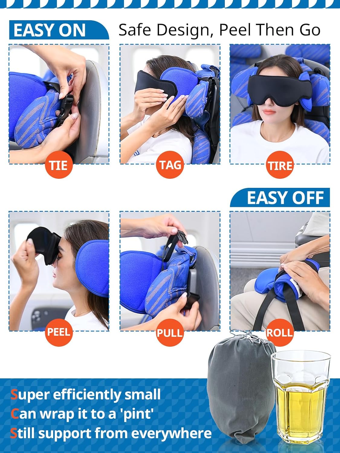 Almohada de viaje para avión, soporte 360°, con máscara, Modelo Black