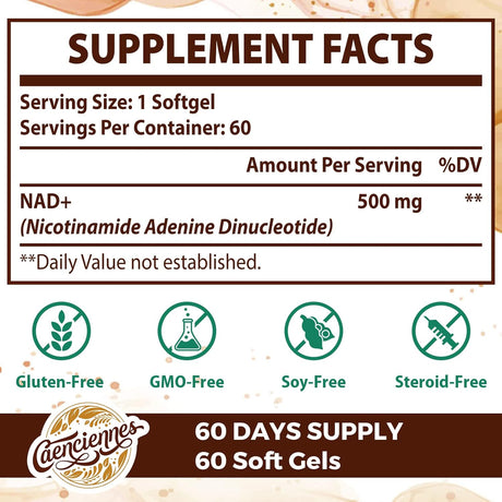 Suplemento liposomal NAD+ 500 mg envejecimiento saludable 60
