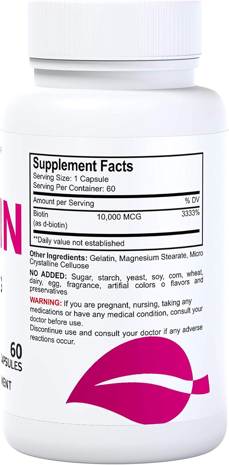 Suplemento de Biotina 10,000 MCG - 60 Cápsulas para Cabello