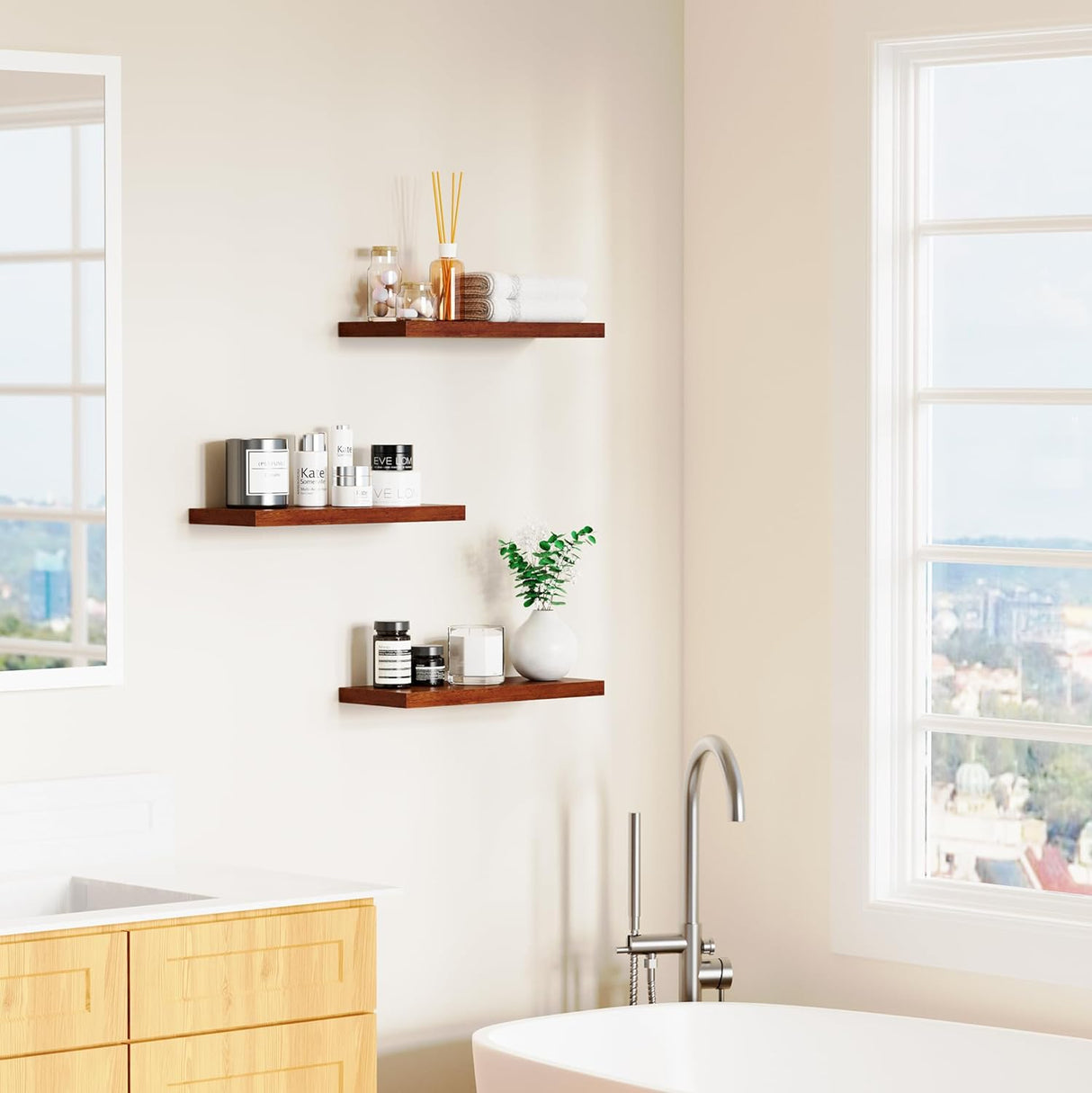 Estantes flotantes de madera, juego de 3, 16 para pared