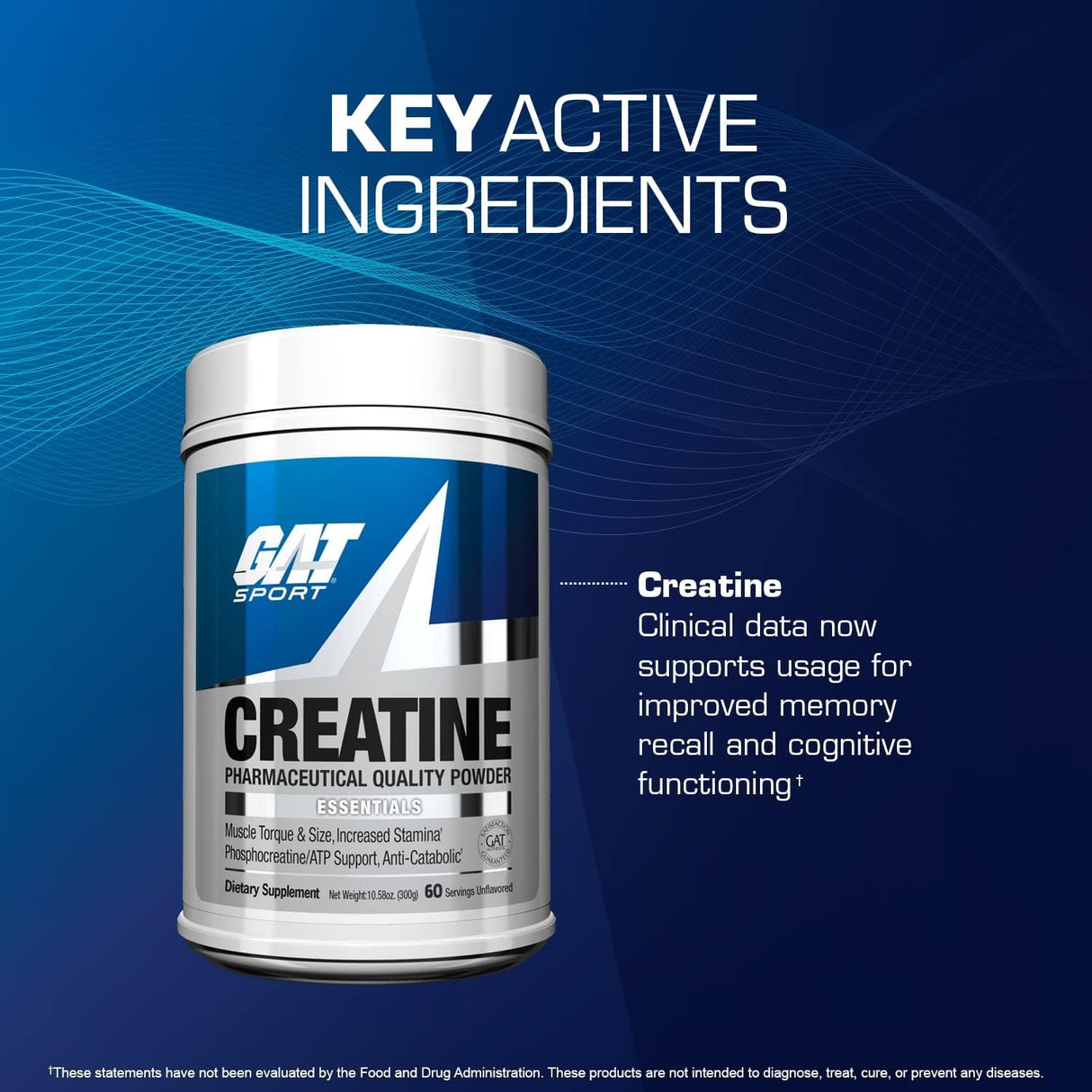 Creatina Monohidrato GAT SPORT 300g, Fuerza, Salud, Resistencia