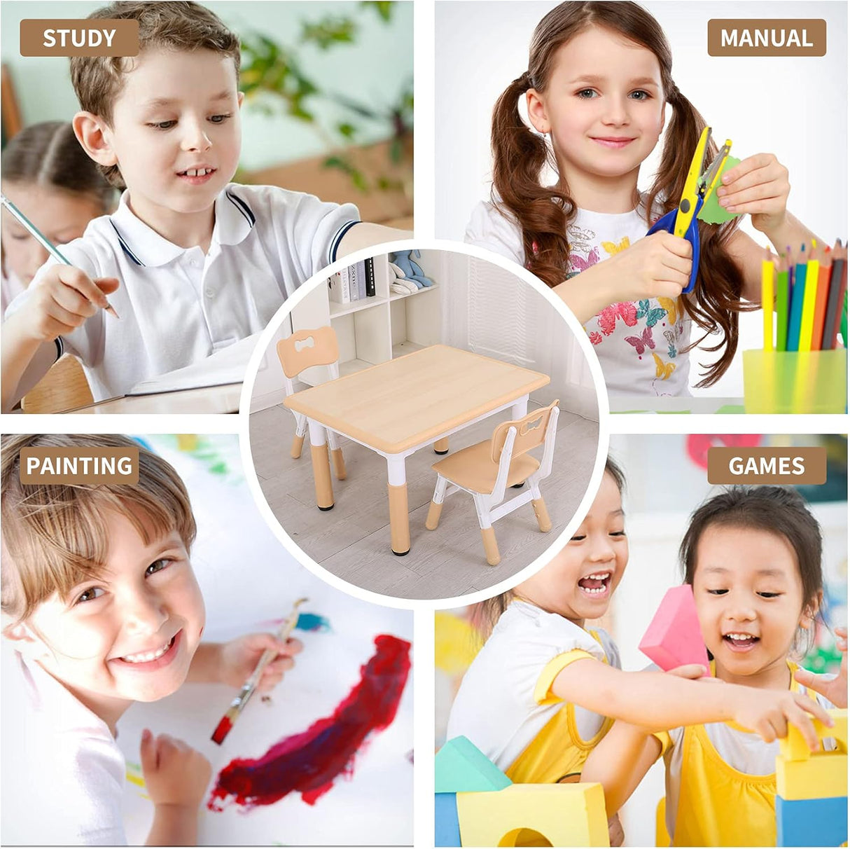 Juego de mesa y sillas de plástico para niños