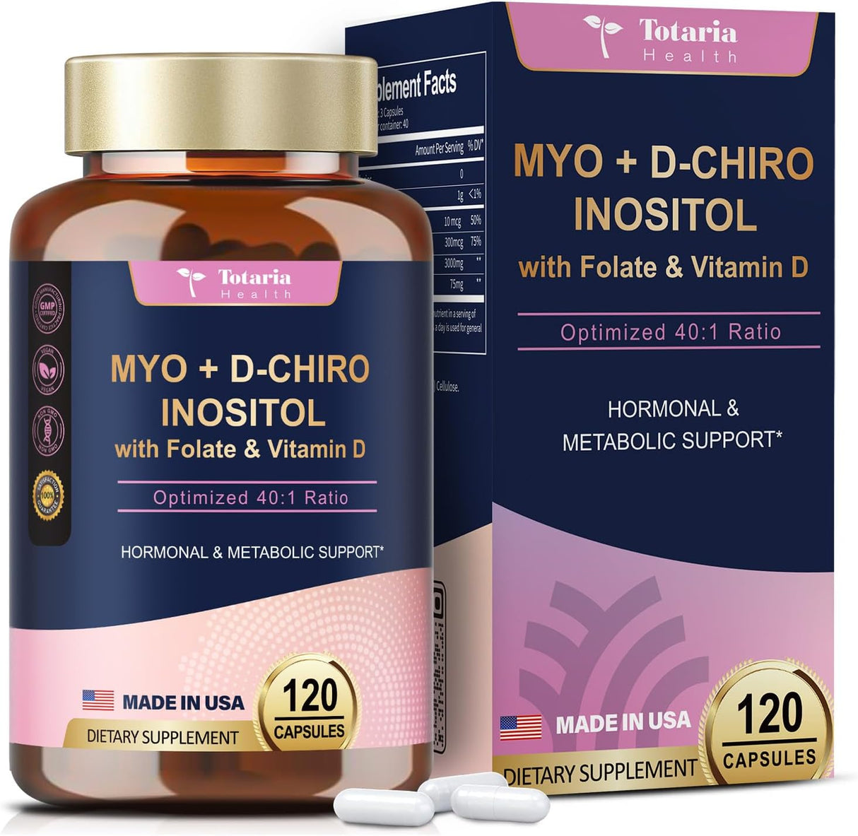 Suplemento de Inositol para Mujeres, 3000mg & 75mg, 120 Cápsulas