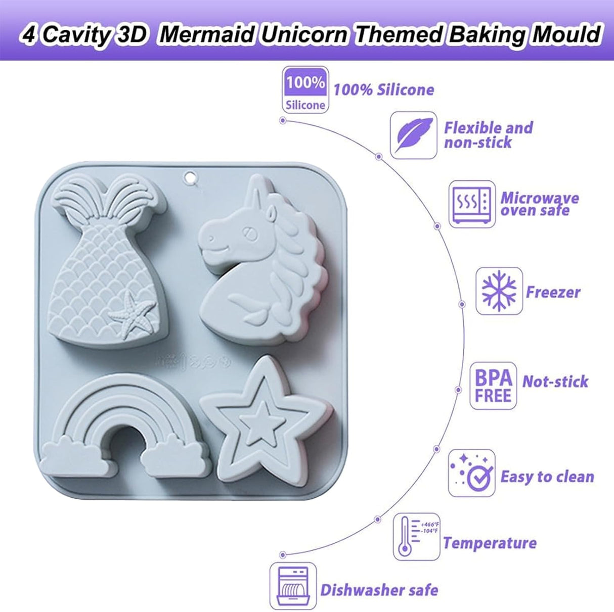 Molde de Silicona para Pasteles, 2Pack, 4 Cavidades, 3D