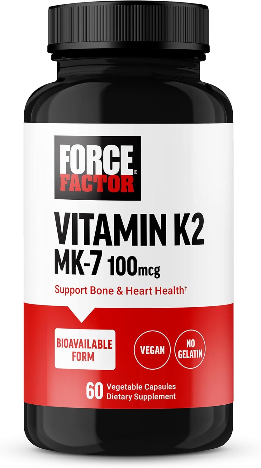 Force Factor MK-7 Vitamina K2 100mcg, Salud Ósea y Corazón, 60 Cápsulas