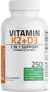 Suplemento de Vitamina K2 y D3, Bronson, 5000 IU, 250 Cápsulas