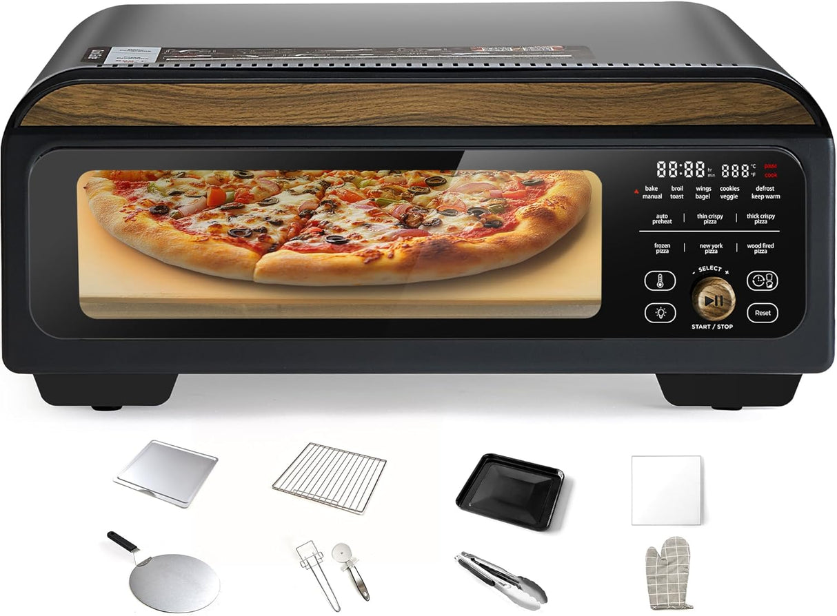 Horno de pizza eléctrico 800°F, portátil 12” para casa y comercio