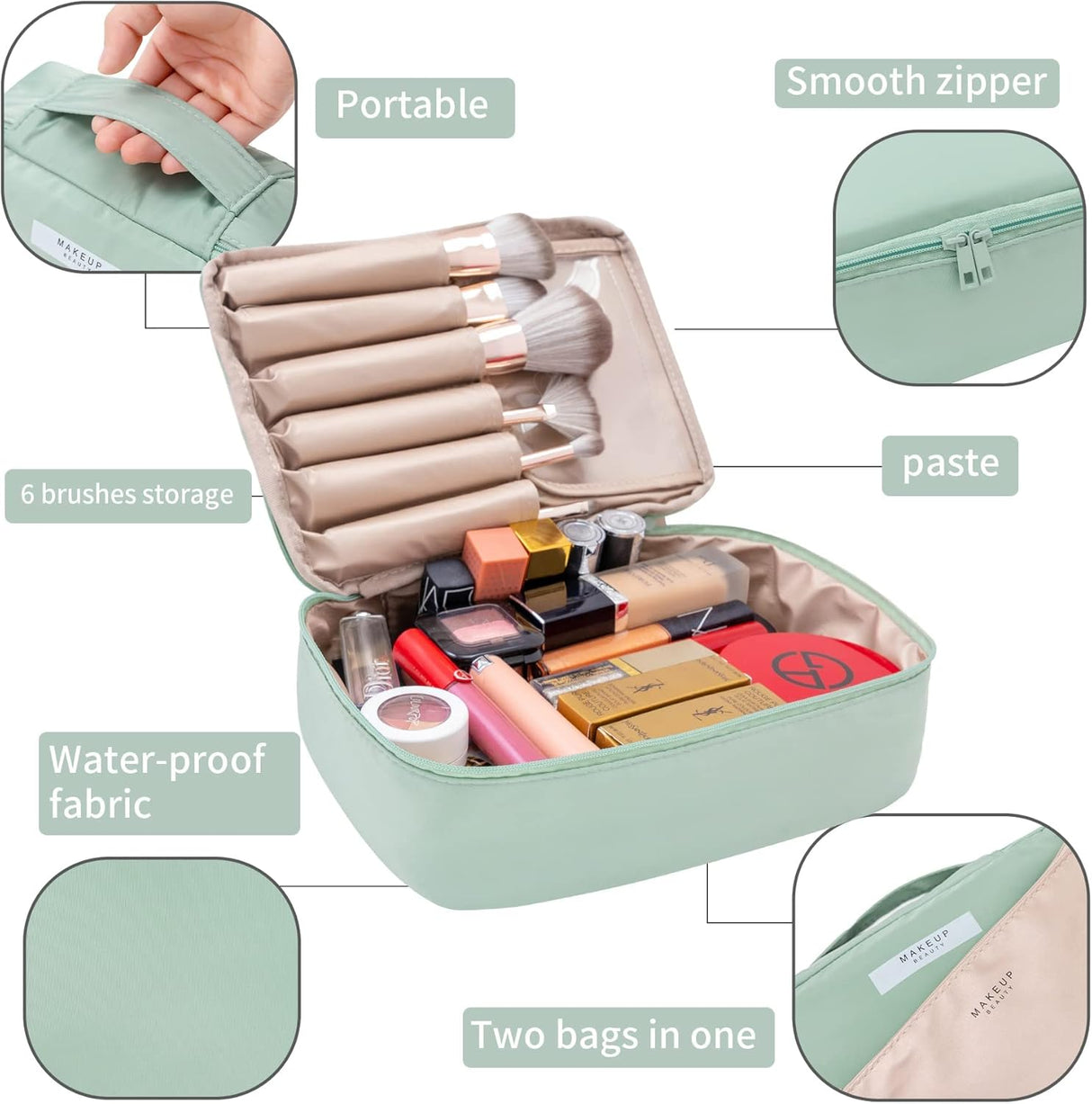 bolsa de viaje para cosméticos Queboom verde