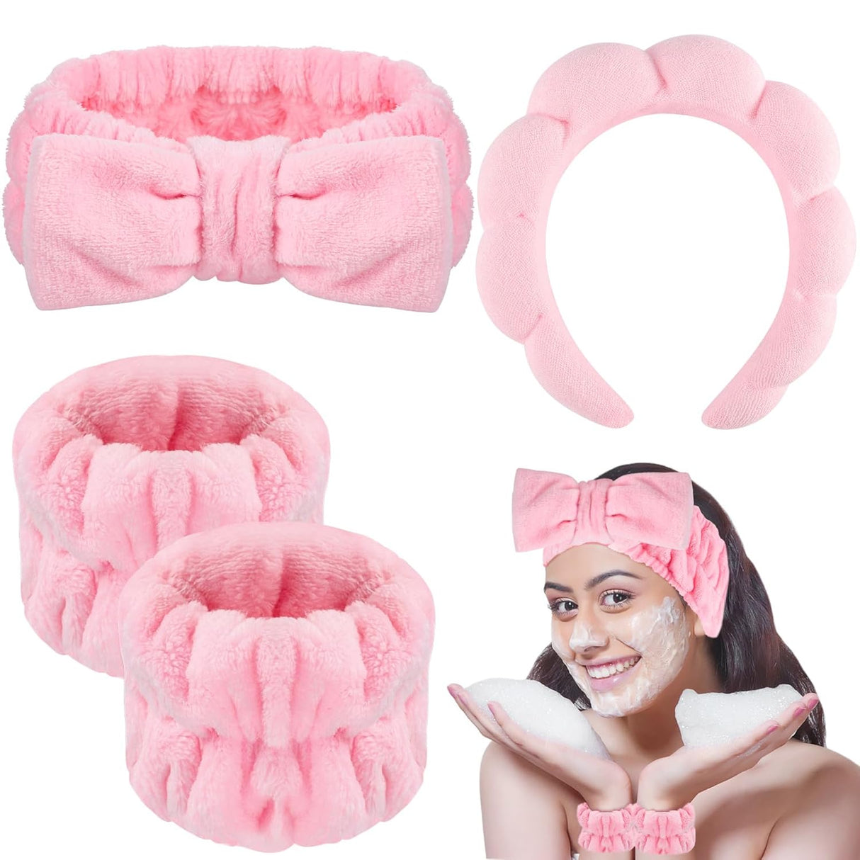 diadema rosa para el cuidado de la piel y muñequera WSICSE