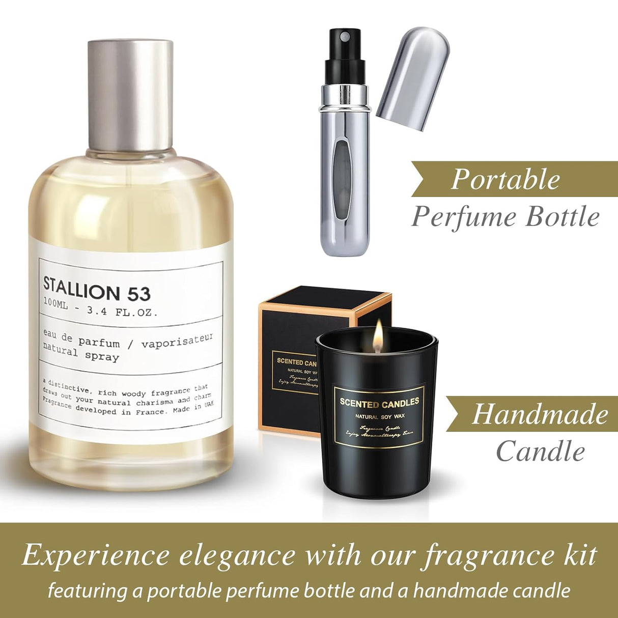 Set de Regalo Eau de Parfum Unisex Stallion 53 - Incluye Vela y Atomizador