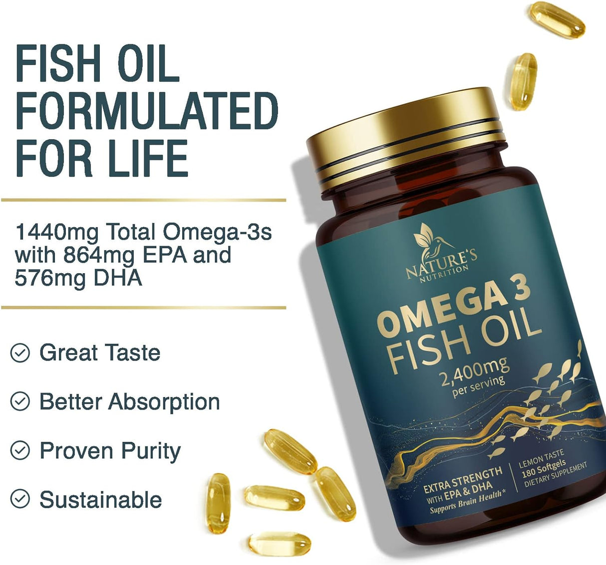 Suplemento Aceite de pescado Omega 3 Triple Strength 2400 mg