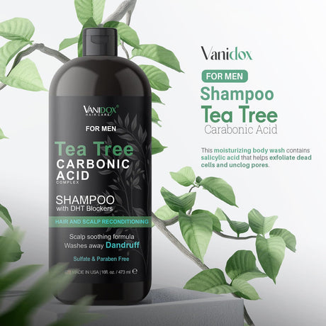 Vanidox Champú de árbol de té y ácido cabónico para hombres