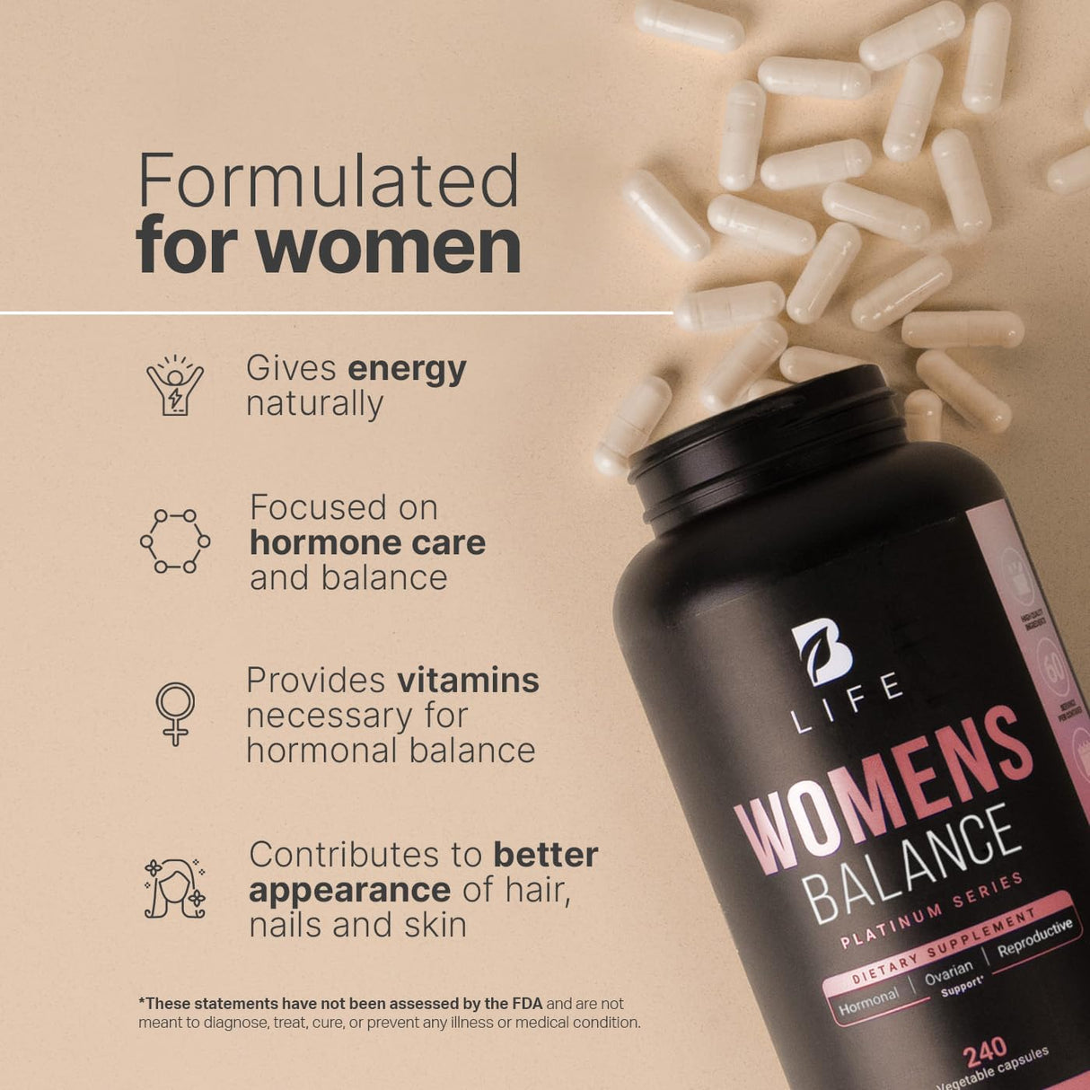 Suplemento Equilibrio Femenino B Life 240 caps 120 días