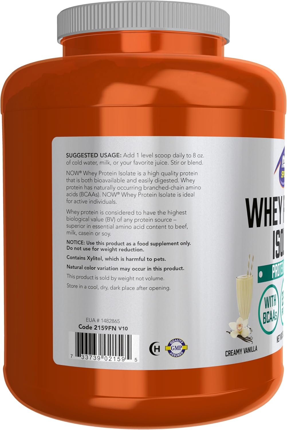 Suplemento de proteína whey isolate de NOW Foods, 25 g con BCAAs, 5 lb
