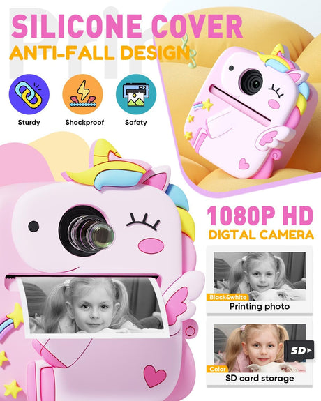 Cámara instantánea para niños, 1080P, con cubierta de silicona