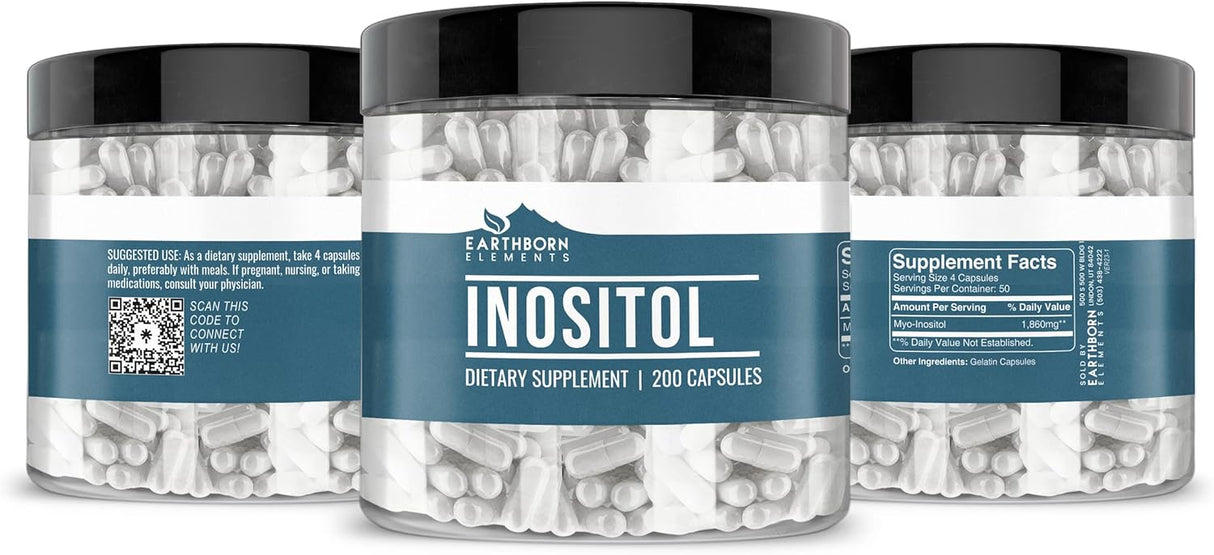 Earthborn Elements Inositol 200 Cápsulas Puras y Sin Aditivos