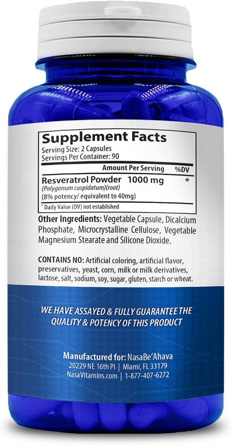 Suplemento NASA Beahava Resveratrol 100% puro  180 cápsulas