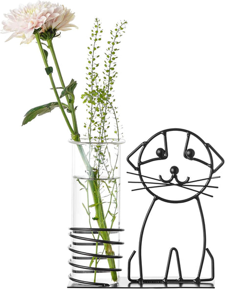 Marbrasse Jarrón hidropónico de vidrio de escritorio, florero con soporte para decoración del hogar, soporte moderno y creativo para terrario, contenedor Scindapsus (lindo perro)