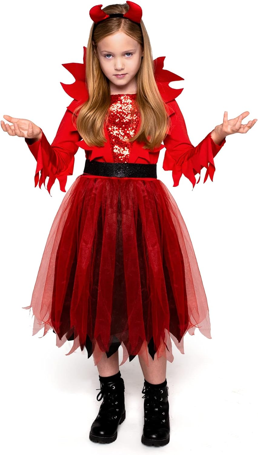 Disfraz de Diablo para Niña, Spooktacular Creations, Cuernos, Modelo 2023