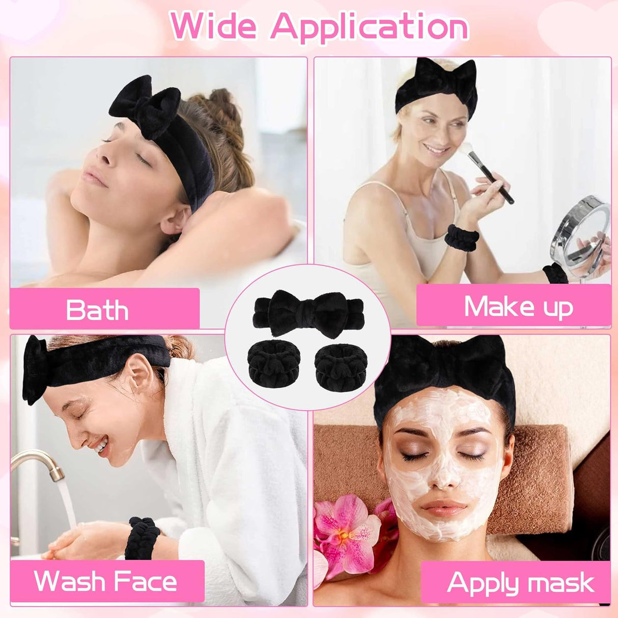 Diademas de spa negra para el cuidado corporal WSYUB