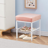 Taburete de terciopelo moderno con patas de metal, cuadrado