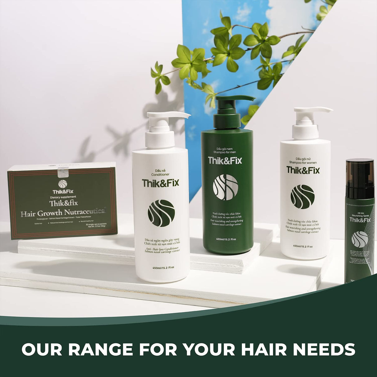 Thik&amp;Fix Spray para el crecimiento del cabello, spray para engrosar el cabello para hombres y mujeres, aumenta el volumen y la textura, humecta el cuero cabelludo y el cabello, reduce los enredos (3.38 onzas líquidas)
