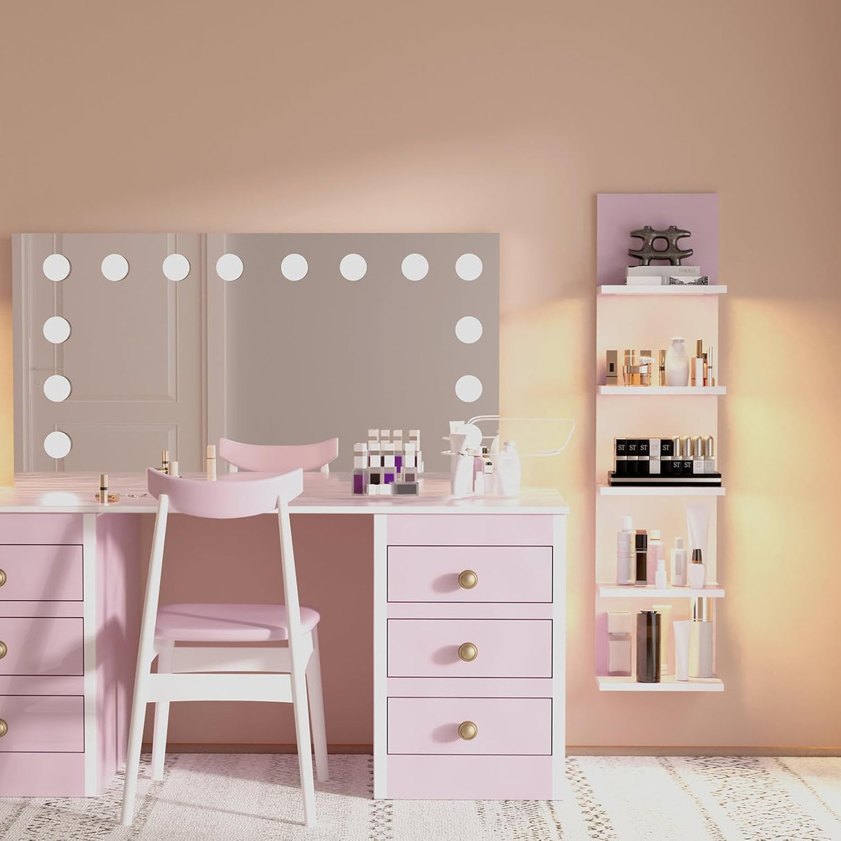 Estante Flotante 5 Niveles con Luz LED, Organizador Vertical
