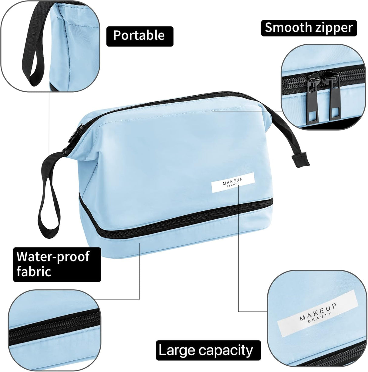 bolsa para cosmeticos color azul Queboom