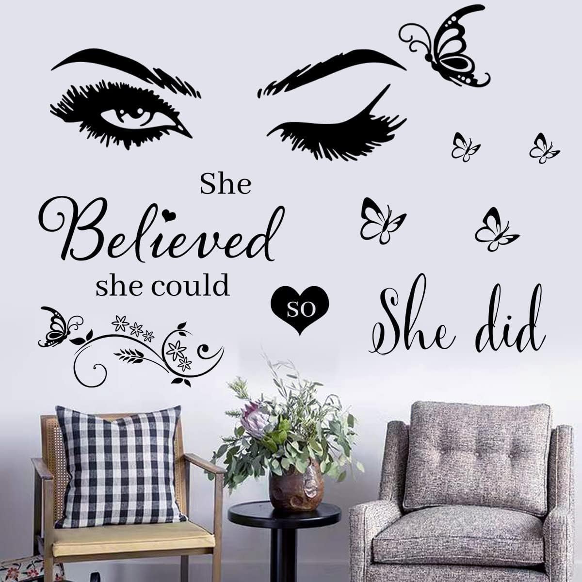 Adhesivo de pared de vinilo con texto en inglés calcomanías de pared de mariposa para dormitorio, sala de estar, aula, oficina, habitación de niña y hogar