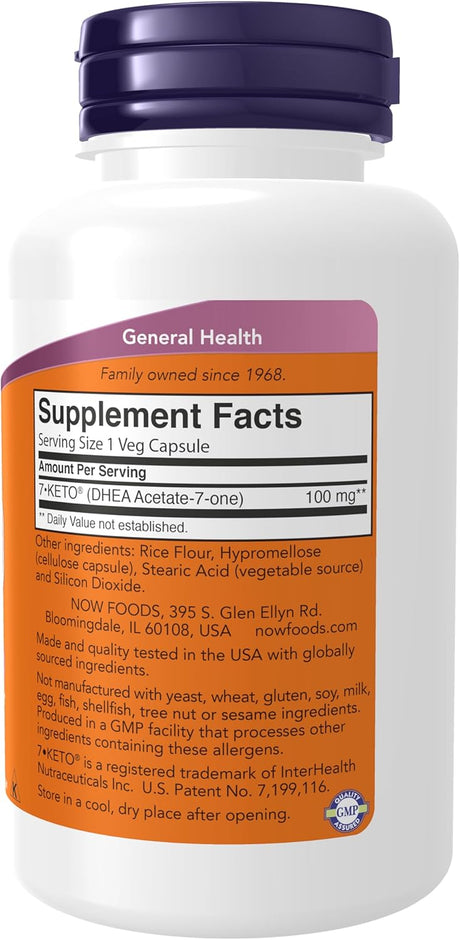 Suplementos 7-Keto NOW Foods, 100 mg, 120 Cápsulas Veganas