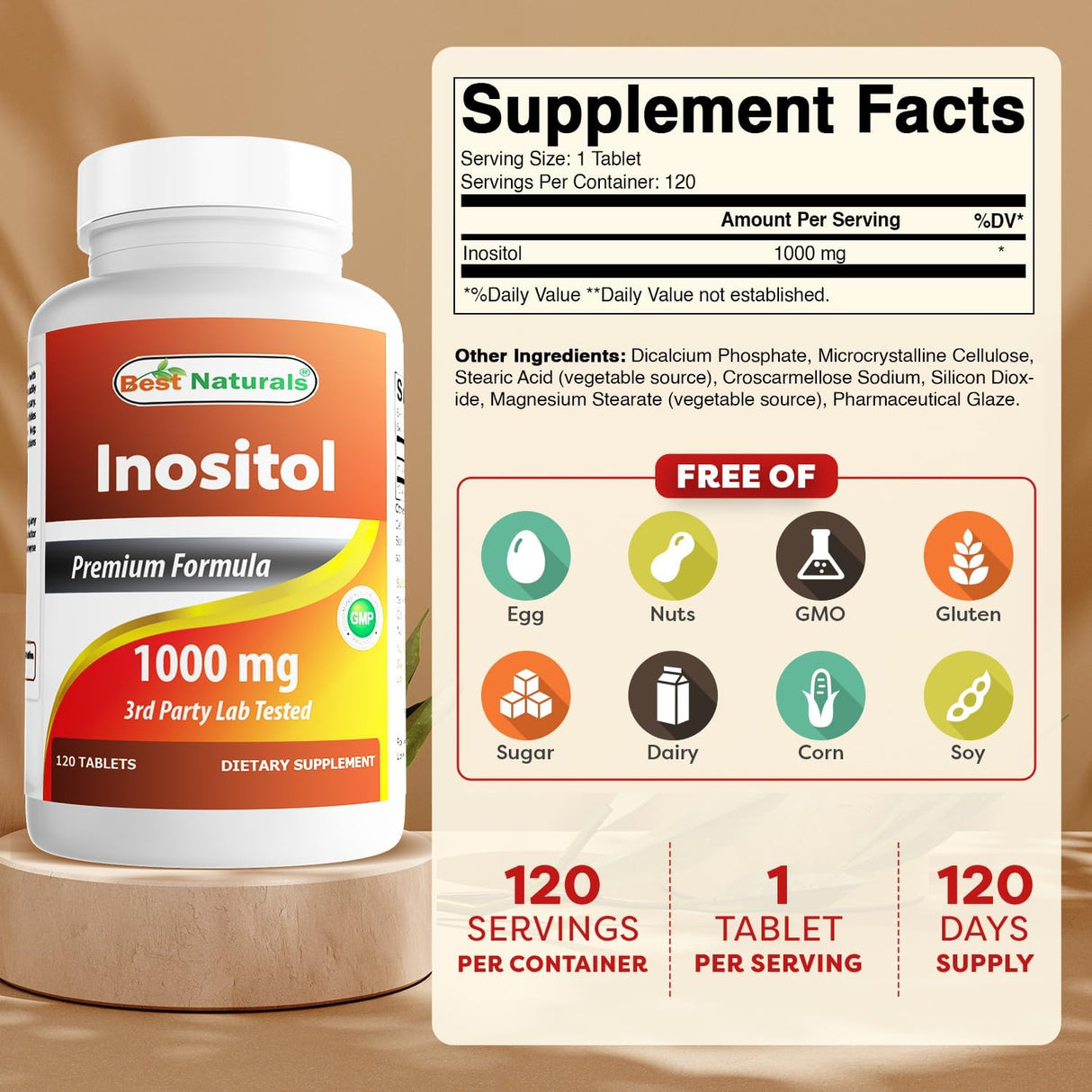 Best Naturals Inositol 1000 mg 120 cápsulas