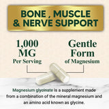 Magnesio Glicinato 1000mg, Apoyo para Huesos, Músculos, Nervios y Corazón, 60 Cápsulas