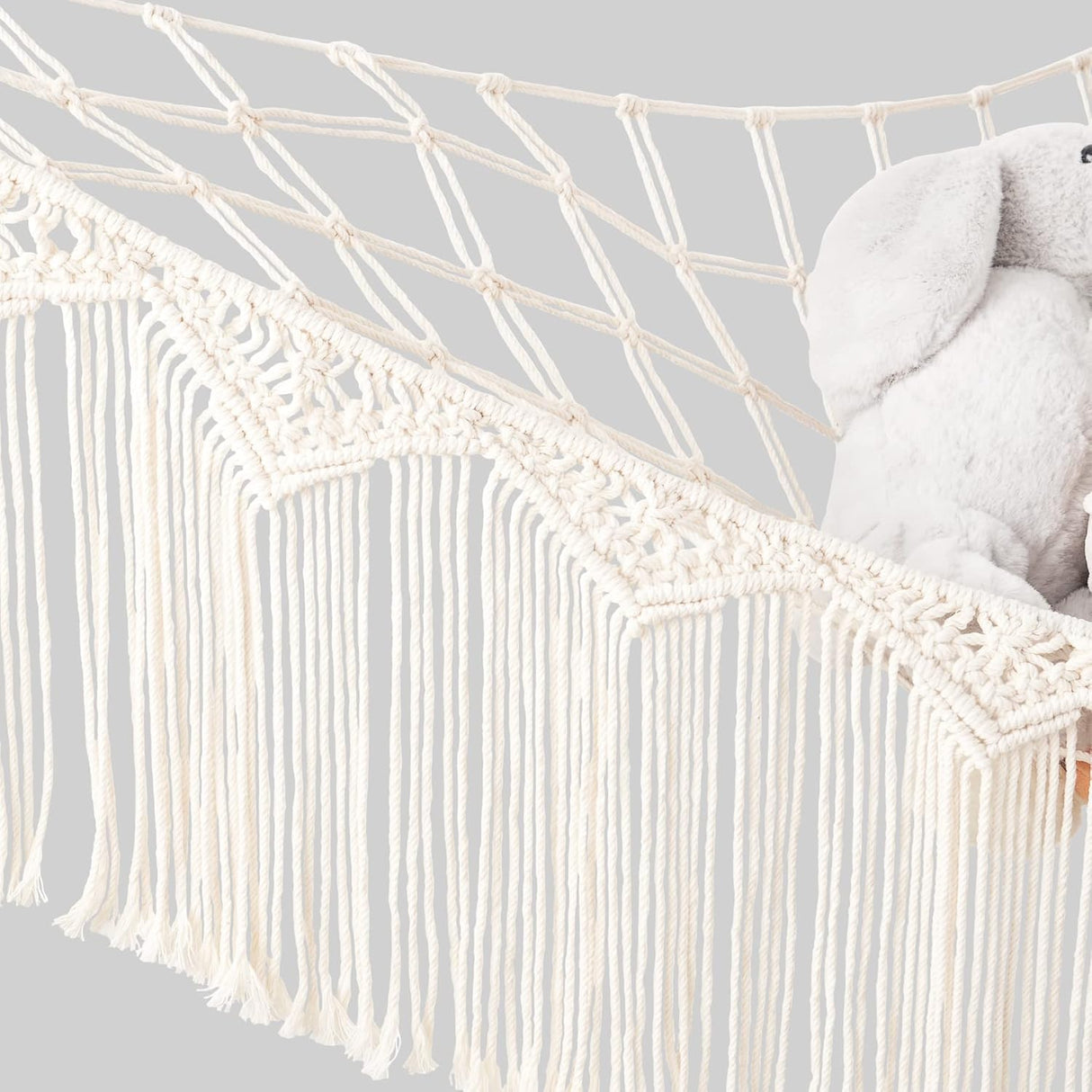 Hamaca para peluches Mkono, macramé con borlas, 2 piezas