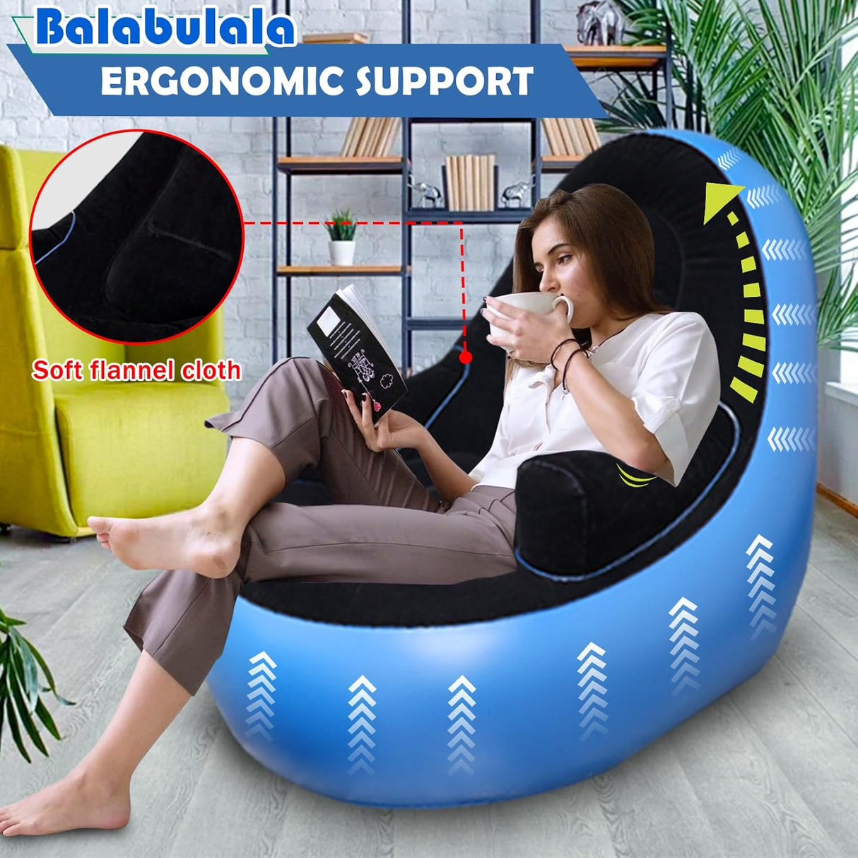 Sofá Inflable con Reposabrazos y Puff, Ideal para Acampar