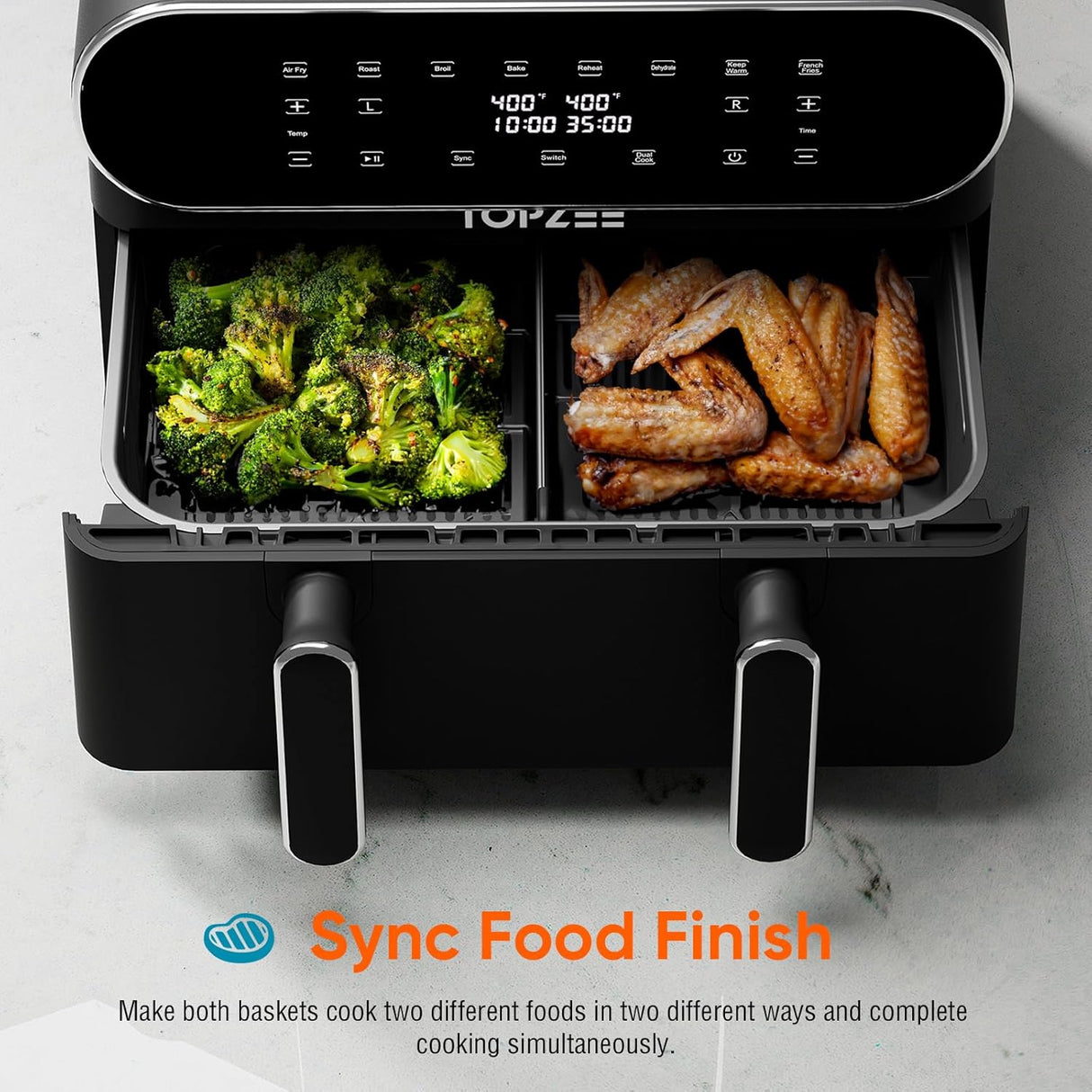 Freidora de aire 11-QT, 8 en 1, con divisor, XL, modelo QT11