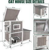 Refugio para Gatos Feral, Casa de Madera, 3 Habitaciones, Modelo 2.