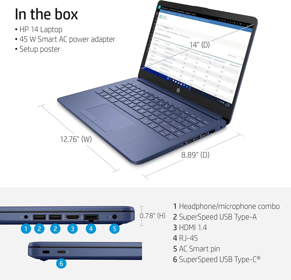 Laptop HP 14 HD | Procesador Quad-Core, 8GB RAM, 576GB SSD