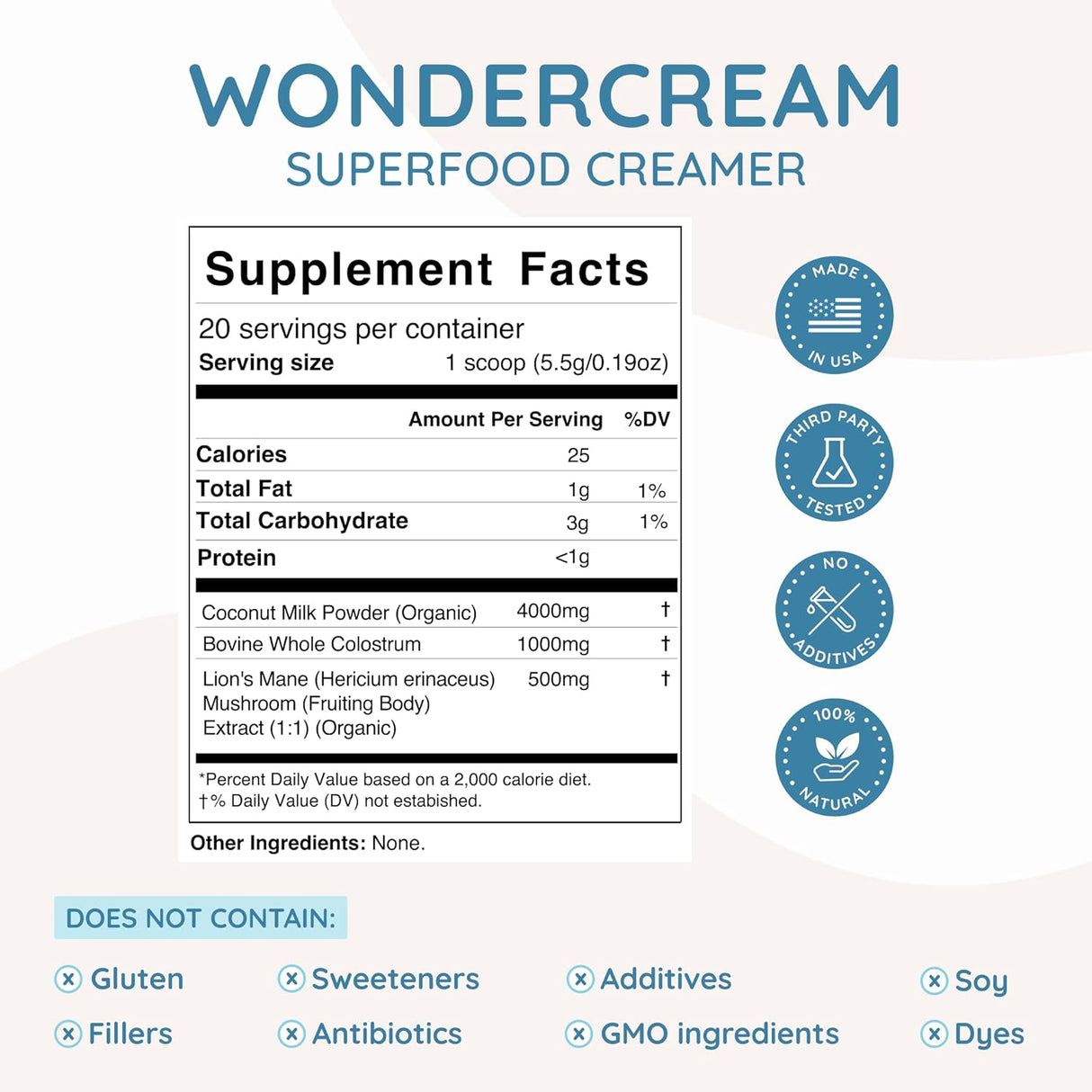 Suplemento en polvo WonderCow: Crema, sin azúcar, keto.