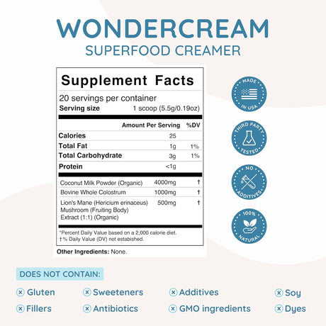 Suplemento en polvo WonderCow: Crema, sin azúcar, keto.