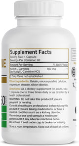 Acetil L-Carnitina 500 MG Bronson, 60 Cápsulas No GMO