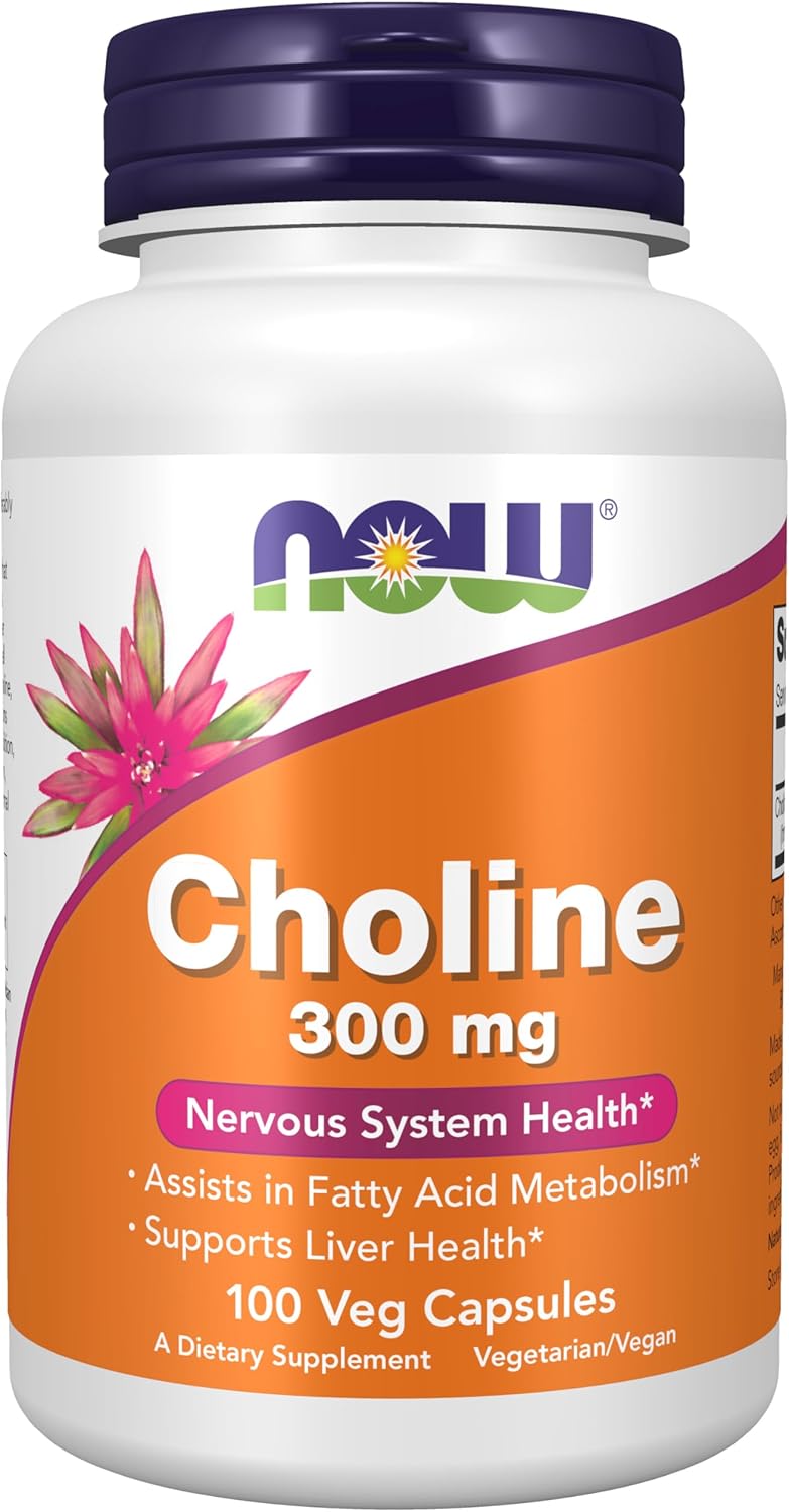 Suplemento de Colina 300 mg, NOW, Apoya Sistema Nervioso y Hígado, Vegano