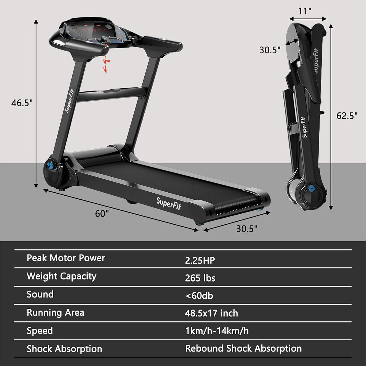Caminadora Plegable GYMAX, Motor 2.25HP, Control por App
