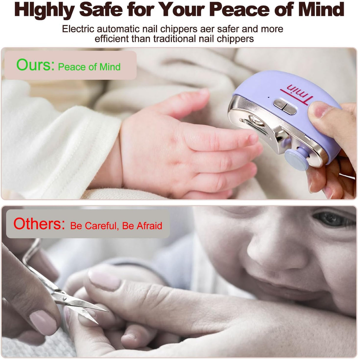 Cortauñas Eléctrico TMIN con Luz y 2 Velocidades, Modelo 2 en 1