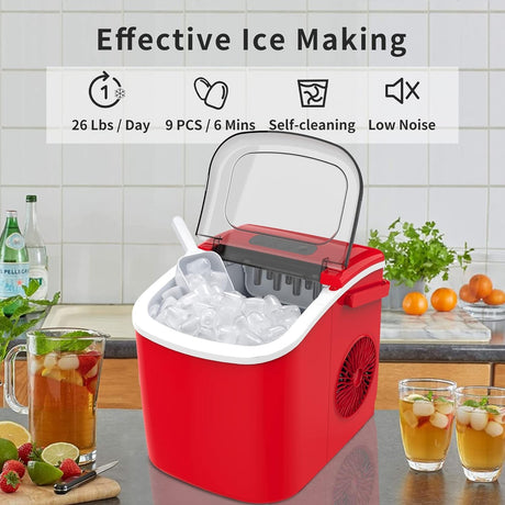Máquina de Hielo COWSAR, portátil, 26.5lbs/24hrs, 9 piezas