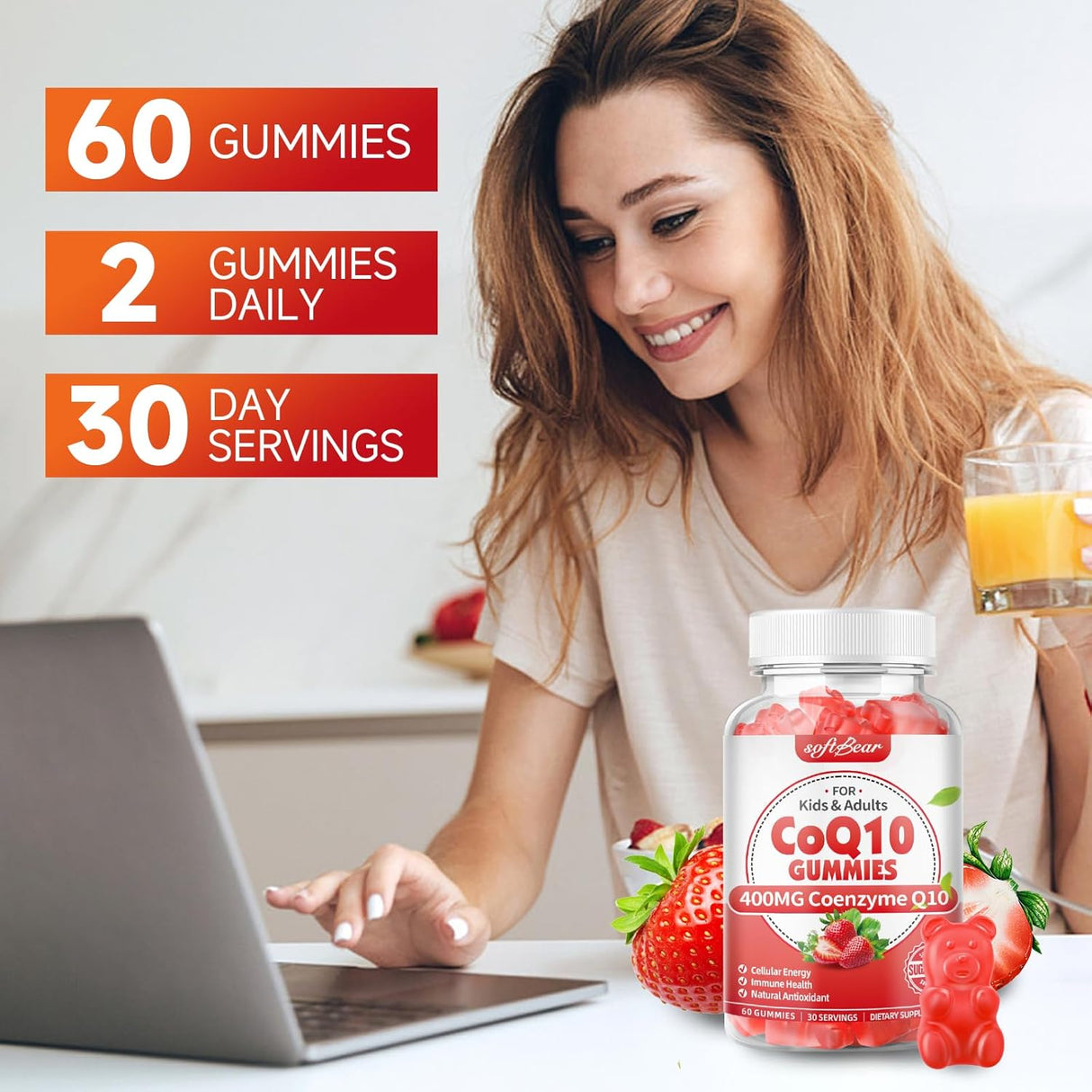 Softbear Gummies CoQ10 400mg con Omega-3 y Vitaminas 120