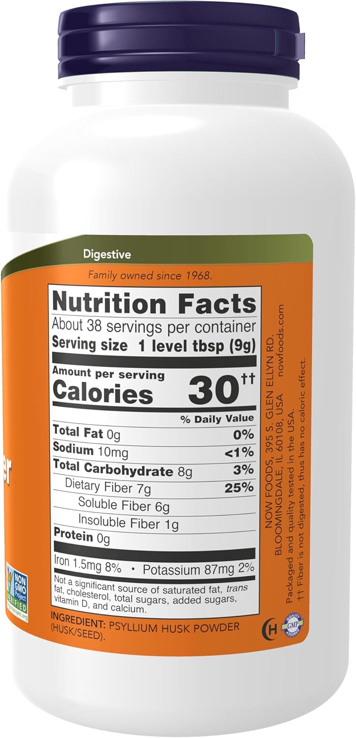 Psyllium Husk Powder 12 oz, NOW Foods, Fibra Soluble, No-GMO