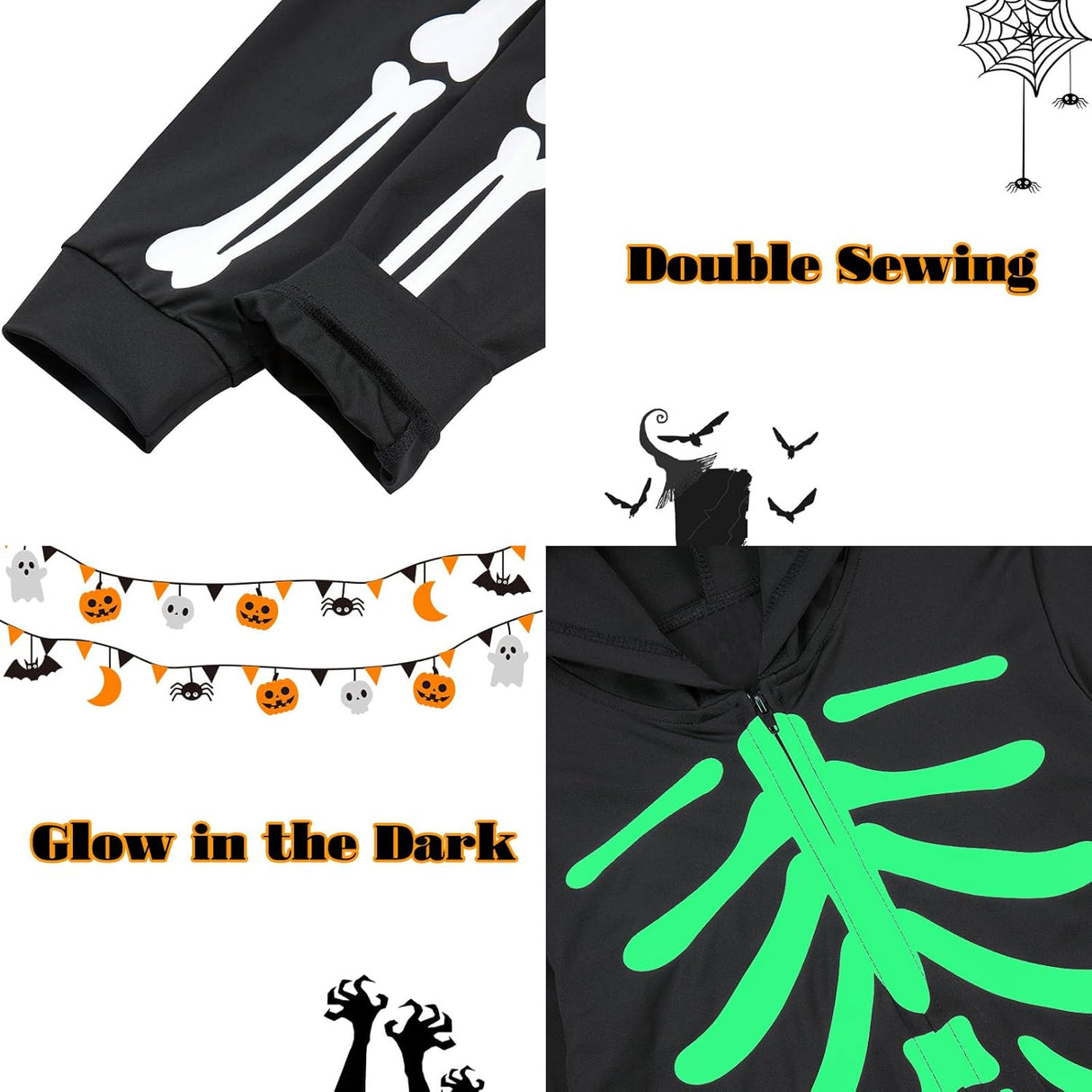 Disfraz Halloween Niños Enlifety Traje Esqueleto Brillo 1-8T