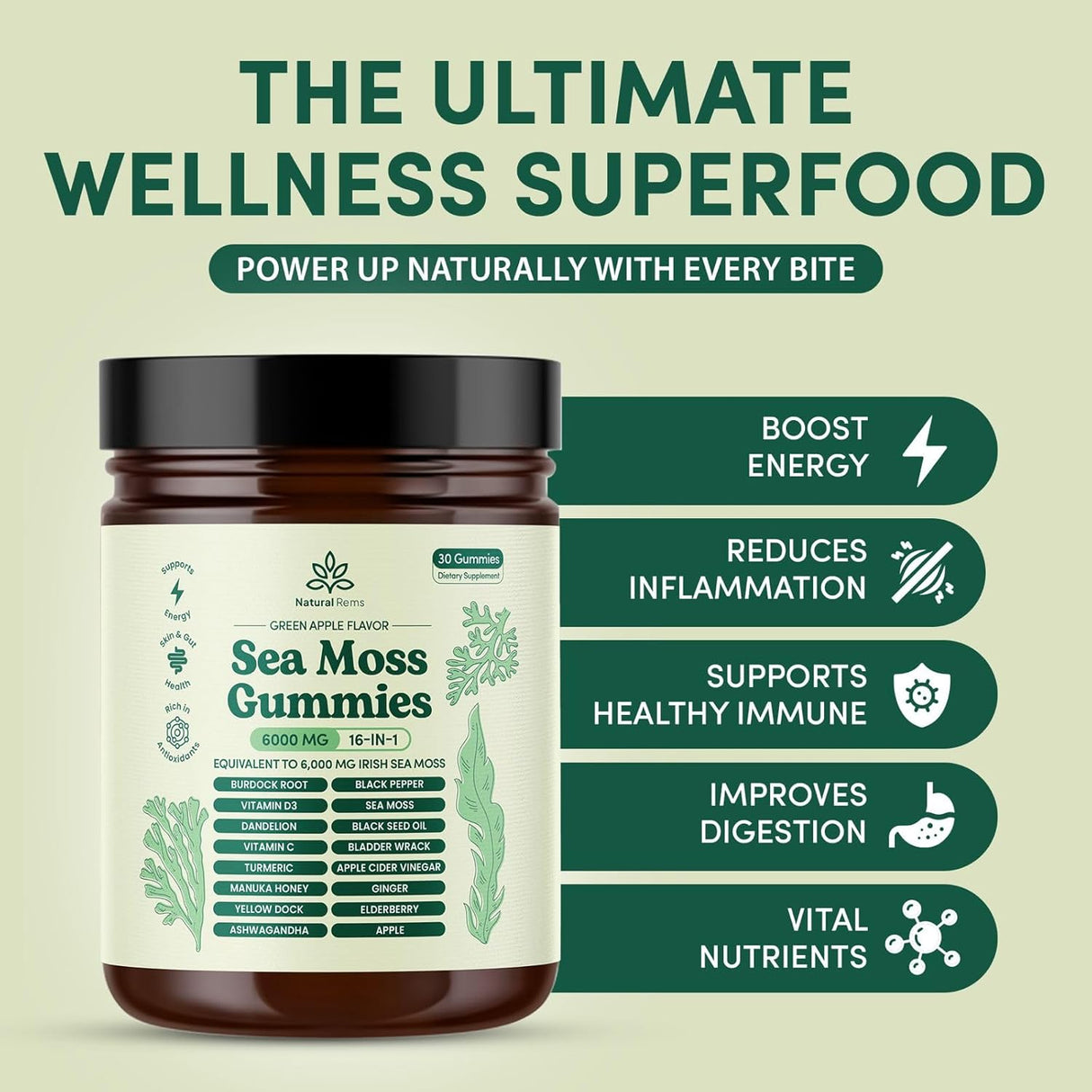 Gomitas de Sea Moss 16 en 1 - Ashwagandha, Búfalo, Diente de León