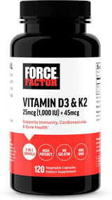 Suplemento de Vitamina D3 K2 FORCE FACTOR, 120 Cápsulas
